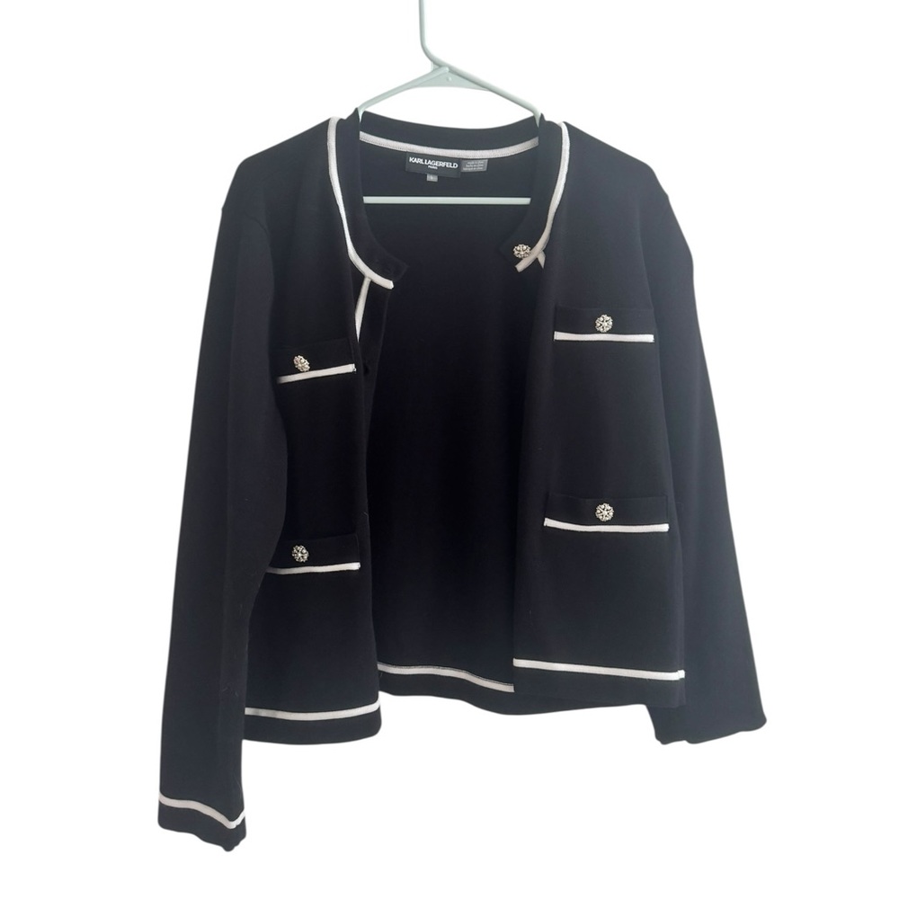 Karl Lagerfeld Embellished Cardigan in Black SIZE LARGE